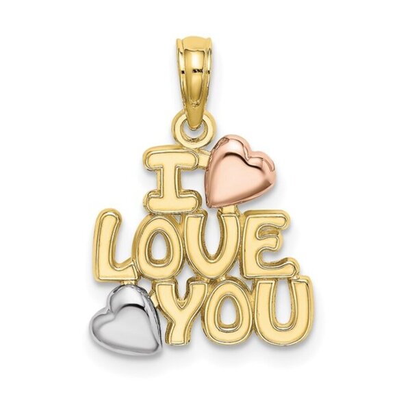 New 10k Tri-Color Gole "I Love You" Charm - Picture 1 of 4